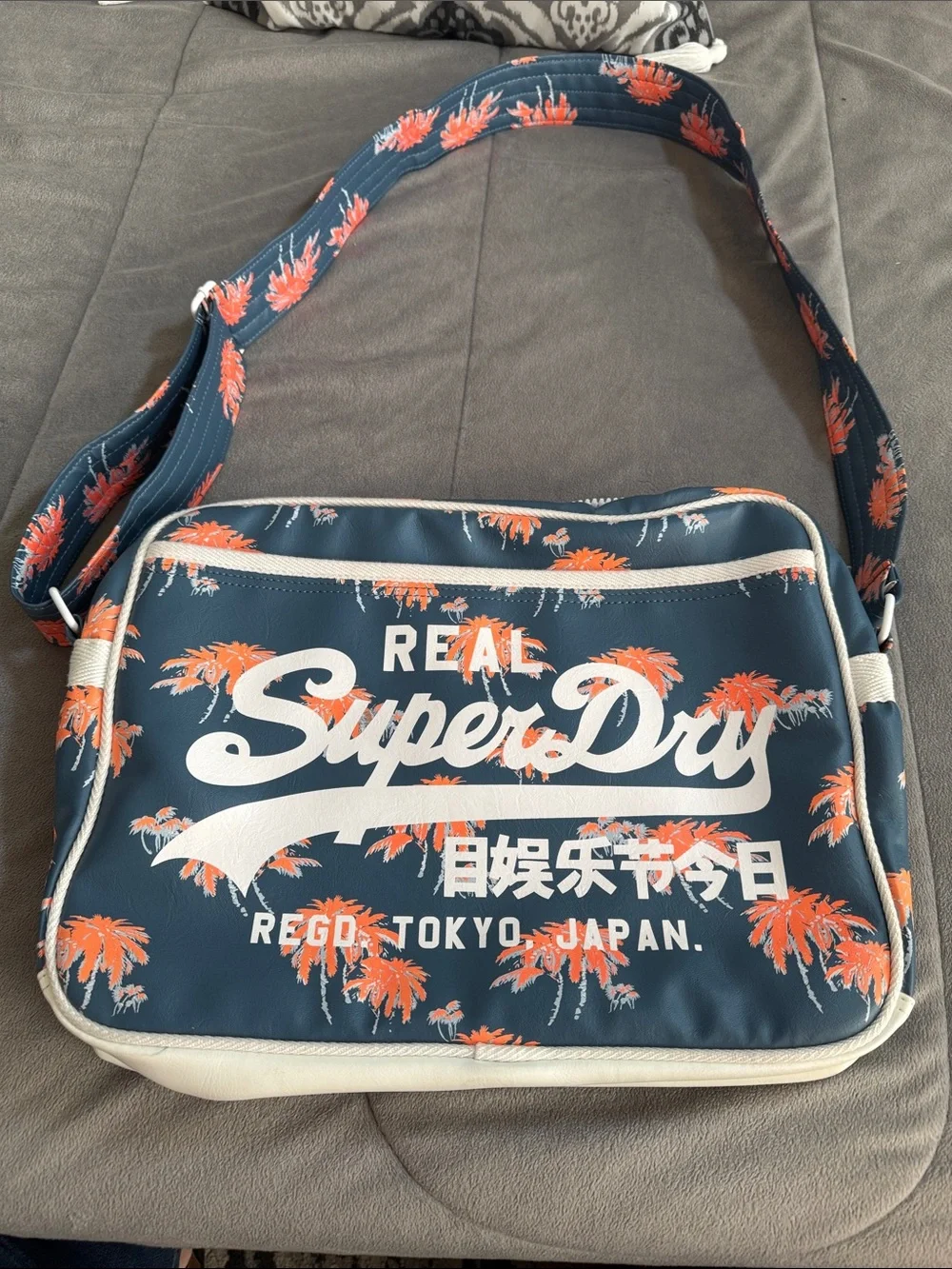 Superdry Navy and Orange Palm Print Crossbody/shoulder laptop travel bag